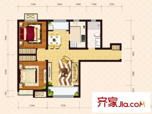 保利香頌湖高層標(biāo)準(zhǔn)層F戶型 2室2廳1衛(wèi)1廚