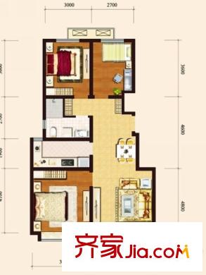 保利香頌湖洋房標(biāo)準(zhǔn)層B戶型 3室2廳1衛(wèi)1廚