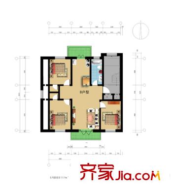 錦繡佳苑7號(hào)樓1單元標(biāo)準(zhǔn)層b戶型 3室2廳1衛(wèi)1廚