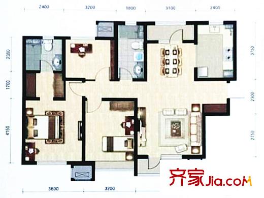 新梅江雅境新楓尚高層標(biāo)準(zhǔn)層C3戶型 3室2廳2衛(wèi)1廚