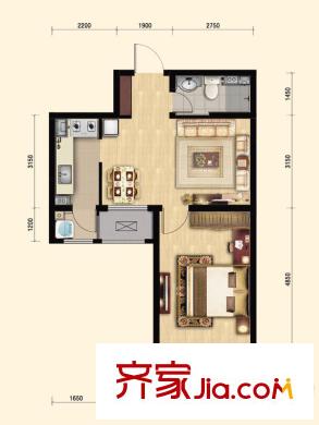 新梅江雅境新楓尚高層標(biāo)準(zhǔn)層H3戶型 1室1廳1衛(wèi)1廚