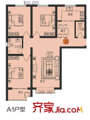 書香錦里洋房標(biāo)準(zhǔn)層A1戶型 3室2廳2衛(wèi)1廚