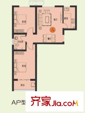 書香錦里洋房標(biāo)準(zhǔn)層A戶型 2室2廳1衛(wèi)1廚