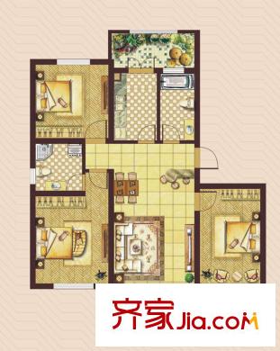 翡翠半島洋房標準層A戶型圖 3室2廳2衛(wèi)1廚