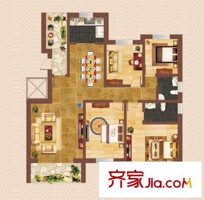 翡翠半島電梯洋房標準層四室戶型圖 4室2廳2衛(wèi)1廚