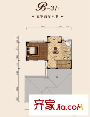 松江水岸唐寧別墅11-14、20號樓B戶型3層戶型圖 5室2廳6衛(wèi)1廚