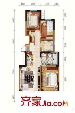 松江水岸唐寧電梯洋房標(biāo)準(zhǔn)層A1戶型 3室2廳1衛(wèi)1廚
