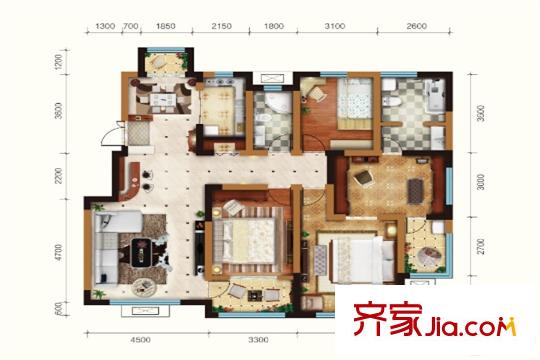 松江水岸唐寧電梯洋房標(biāo)準(zhǔn)層A3戶型 4室2廳1衛(wèi)2廚