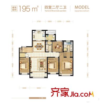 仁恒河濱花園二期高層13號(hào)樓1-27層02戶型 4室2廳2衛(wèi)1廚