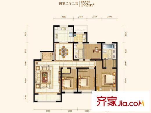 仁恒河濱花園二期14號(hào)樓標(biāo)準(zhǔn)層192平戶型 4室2廳2衛(wèi)1廚