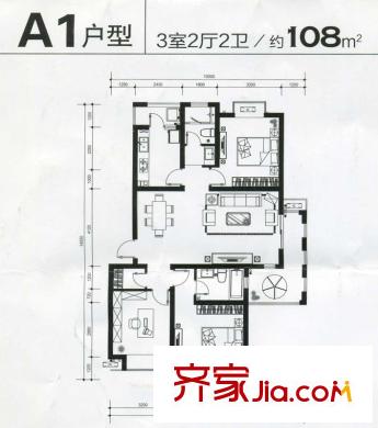 東郊小鎮(zhèn)別墅戶型圖戶型圖 3室 3室2廳2衛(wèi)1廚