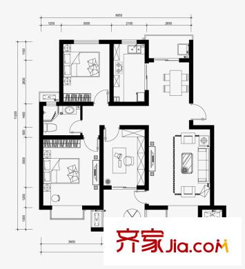 東郊小鎮(zhèn)別墅戶型圖戶型圖 3室 3室2廳2衛(wèi)1廚
