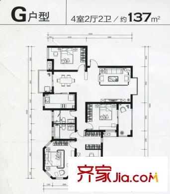 東郊小鎮(zhèn)別墅戶型圖戶型圖 4室 4室2廳2衛(wèi)1廚