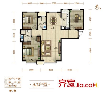 融創(chuàng)中心一期高層5、7、8號樓標(biāo)準(zhǔn)層A2戶型 3室2廳2衛(wèi)1廚