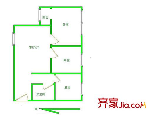 明珠園花園戶型圖戶型圖 2室 2室1廳1衛(wèi)1廚