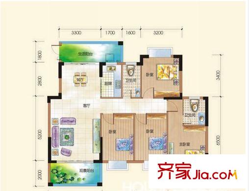 美林苑戶型圖戶型圖 4室 4室3廳2衛(wèi)1廚