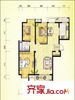 融僑中央花園二期戶型圖戶型圖 3室 3室2廳1衛(wèi)1廚