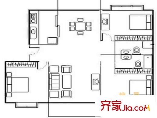 殷巷新寓戶型圖戶型圖 3室2廳1衛(wèi)1廚