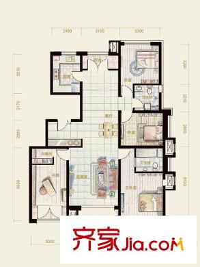 億城堂庭一期電梯洋房18號樓標(biāo)準(zhǔn)層S戶型 4室2廳2衛(wèi)1廚
