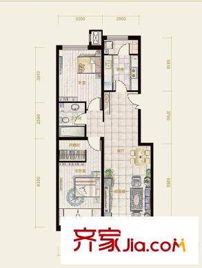 億城堂庭一期電梯洋房18號樓標(biāo)準(zhǔn)層R戶型 2室2廳1衛(wèi)1廚