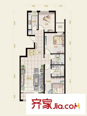 億城堂庭一期電梯洋房18號樓標(biāo)準(zhǔn)層Q戶型 3室2廳2衛(wèi)1廚