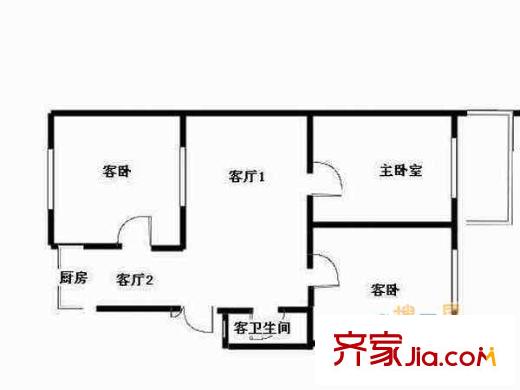 仲景公寓戶型圖戶型圖 3室 3室2廳1衛(wèi)1廚