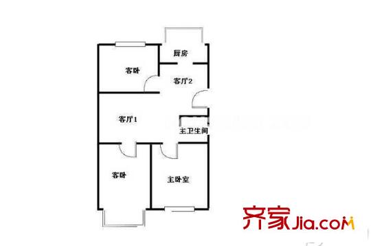 仲景公寓戶型圖戶型圖 3室 3室2廳1衛(wèi)1廚