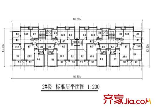 鴻意萬嘉戶型圖2#樓標準層平層圖 