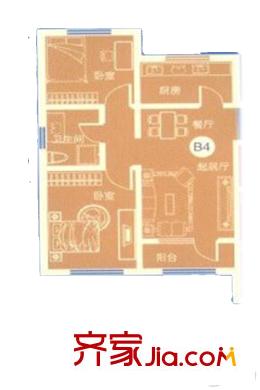 朝陽北部灣高層標(biāo)準(zhǔn)層B4戶型 2室1廳1衛(wèi)1廚