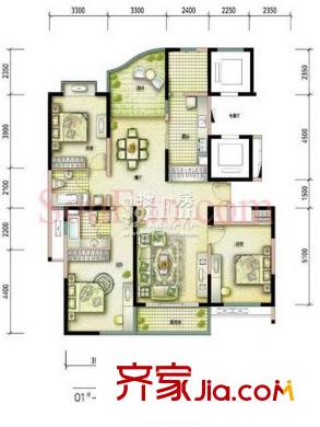 鳳凰港藍寶灣花園戶型圖戶型圖 3室 3室2廳2衛(wèi)1廚