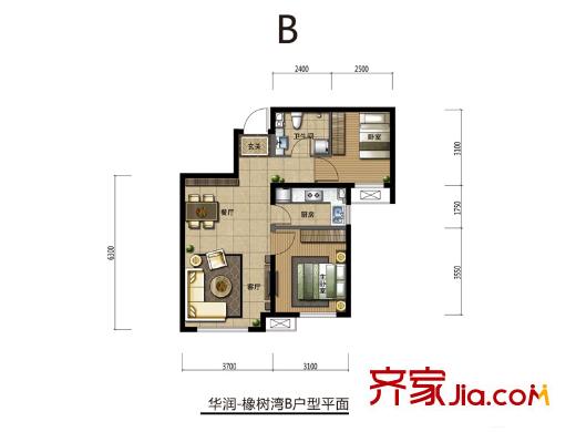 華潤橡樹灣四期高層標(biāo)準(zhǔn)層B戶型 2室2廳1衛(wèi)1廚