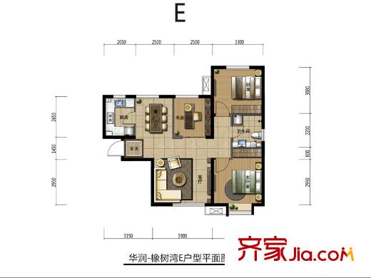 華潤橡樹灣四期高層標(biāo)準(zhǔn)層E戶型 3室2廳1衛(wèi)1廚