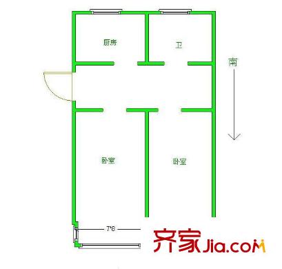 羅漢巷住宅戶(hù)型圖 戶(hù)型圖 2室  2室1廳1衛(wèi)1廚