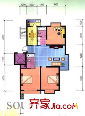 天都芳庭戶型圖戶型圖 3室 3室2廳1衛(wèi)1廚