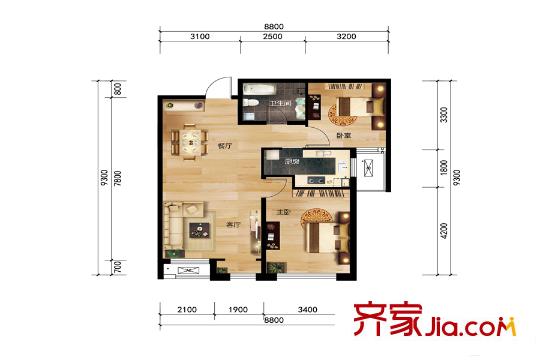 象博豪庭四期高層12號樓標準層87平米戶型 2室2廳1衛(wèi)1廚