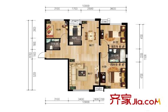 象博豪庭四期高層12號樓標準層133平米戶型 3室2廳1衛(wèi)1廚