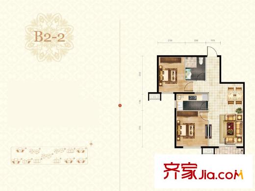 楓丹天城小高層標準層b2-2-01戶型 2室2廳1衛(wèi)1廚