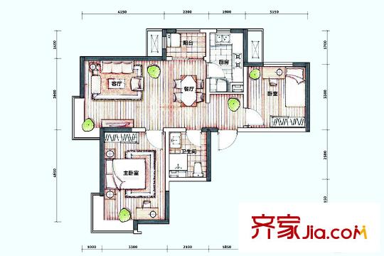 新梅江錦秀里高層3、9標(biāo)準(zhǔn)層A-01戶型 2室2廳1衛(wèi)1廚