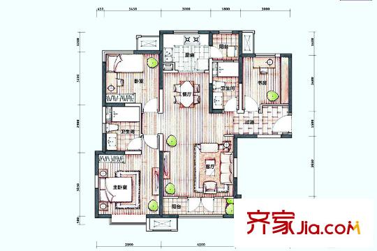新梅江錦秀里高層4、9標(biāo)準(zhǔn)層B-01戶型 3室2廳2衛(wèi)1廚