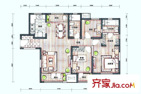 新梅江錦秀里高層4、9標(biāo)準(zhǔn)層B-03戶型 3室2廳2衛(wèi)1廚
