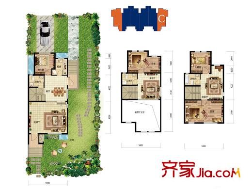 吉寶瀾岸銘郡聯(lián)排別墅C戶型 4室4廳3衛(wèi)1廚