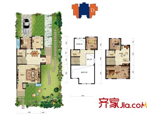 吉寶瀾岸銘郡聯(lián)排別墅D戶型 4室3廳3衛(wèi)1廚