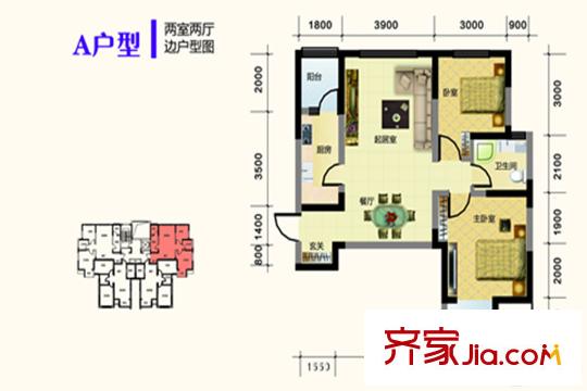 榕園嘉苑小高層標(biāo)準(zhǔn)層A戶型 2室2廳1衛(wèi)1廚