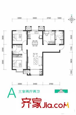 世茂新街坊高層標(biāo)準(zhǔn)層A戶型 3室2廳2衛(wèi)1廚