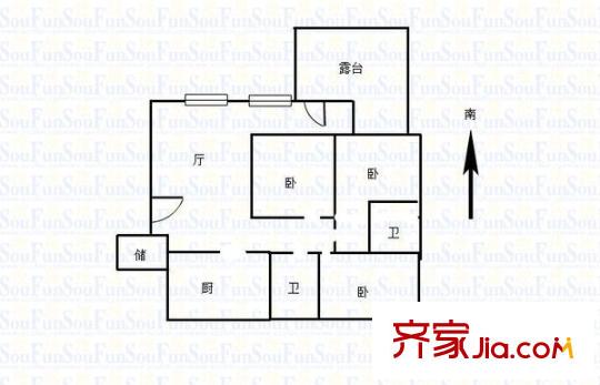 金盛公寓戶型圖戶型圖 3室 3室2廳1衛(wèi)1廚