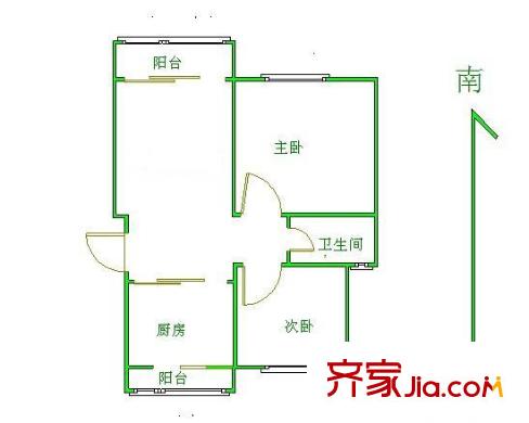 金盛公寓戶型圖戶型圖 2室 2室1廳1衛(wèi)1廚