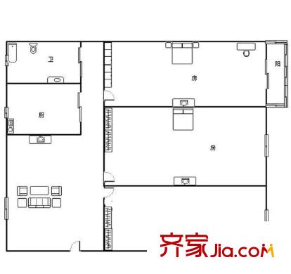 金盛公寓戶型圖戶型圖 3室 3室1廳1衛(wèi)1廚