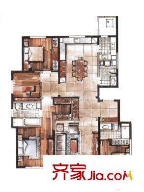 萬科新梅江柏翠園一期4#、5#樓標準層193平米戶型 4室2廳3衛(wèi)1廚
