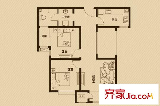錢隆學(xué)府二期高層22號(hào)樓標(biāo)準(zhǔn)層D戶型 2室1廳1衛(wèi)1廚