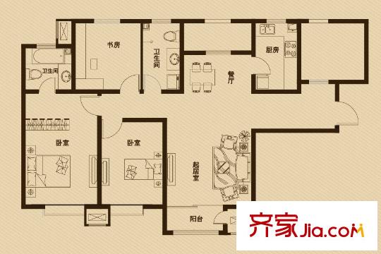 錢隆學(xué)府二期高層22號(hào)樓標(biāo)準(zhǔn)層C戶型 3室2廳2衛(wèi)1廚